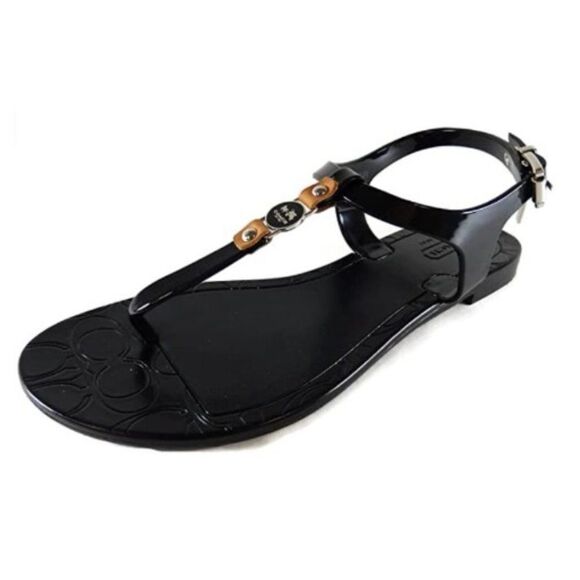 Black Coach 'Piccadilly' Hard Jelly Thong Sandals - 5B - Picture 2 of 8